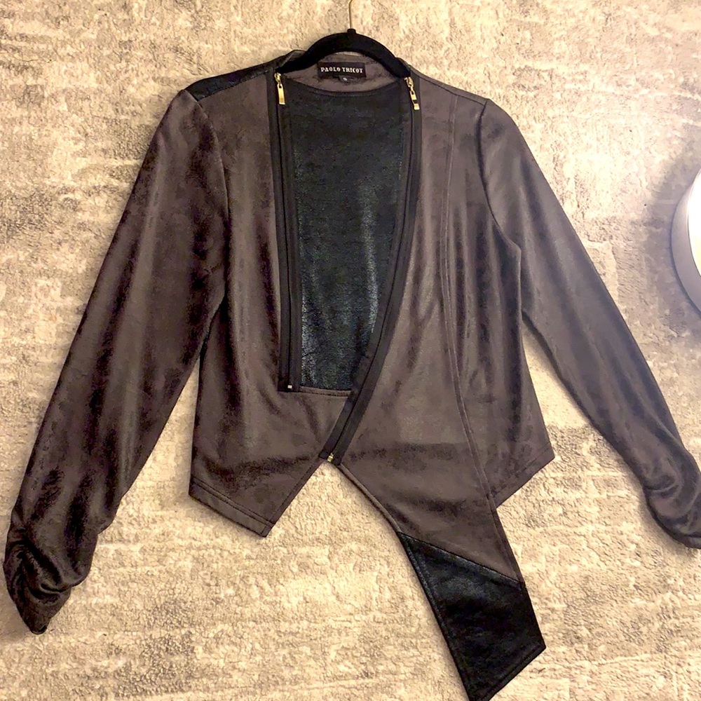 TWO TONE DOUBLE ZIP UP BLACK JACKET